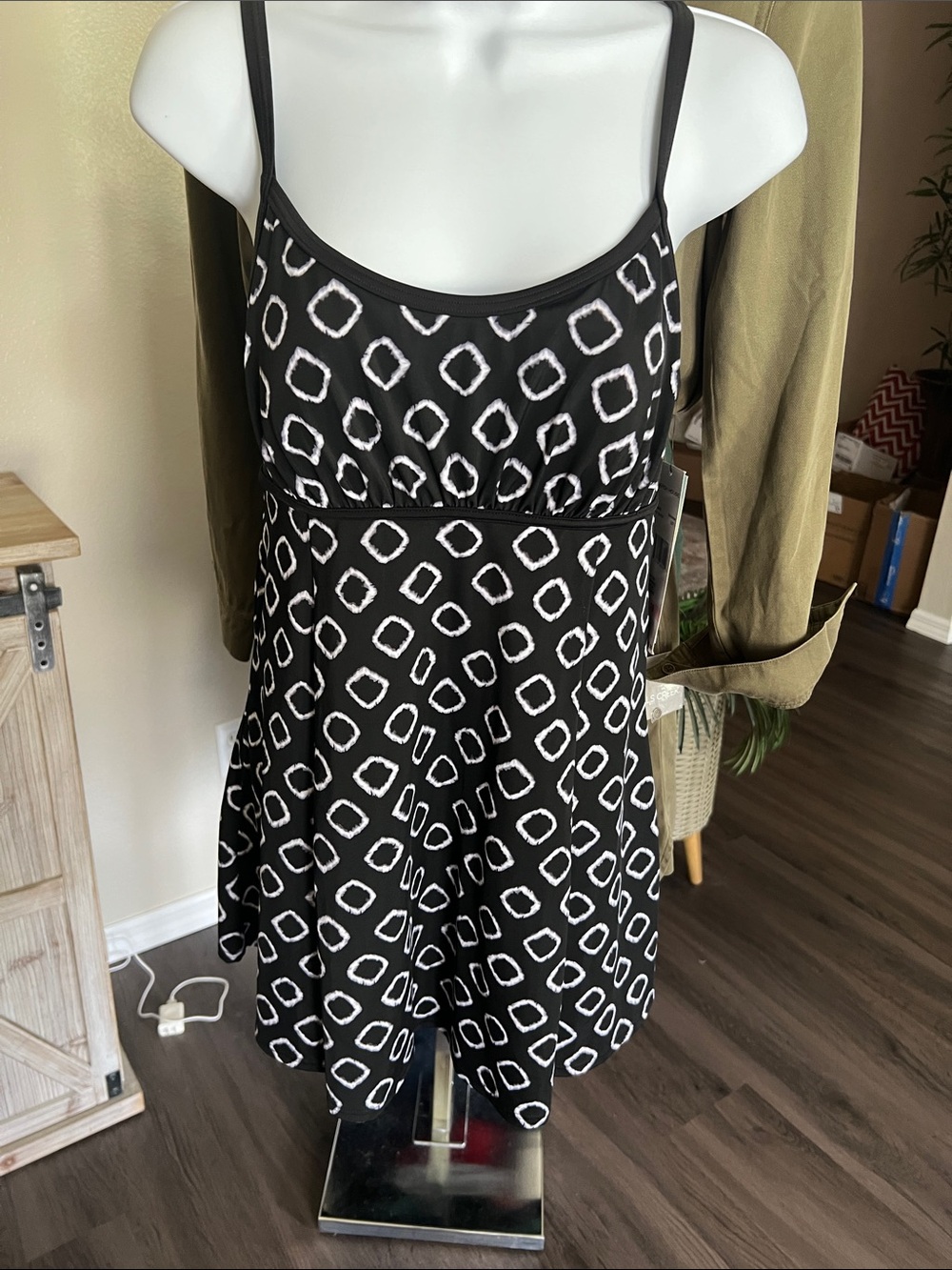 Beach House Black and White Geometric Swing Dress